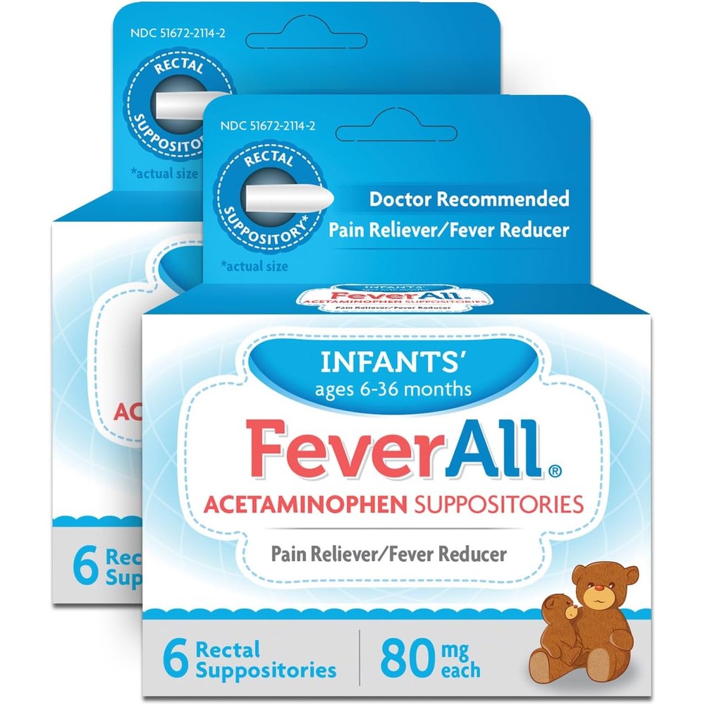 FeverAll Infant Acetaminophen Suppositories front view 80mg fever reducer