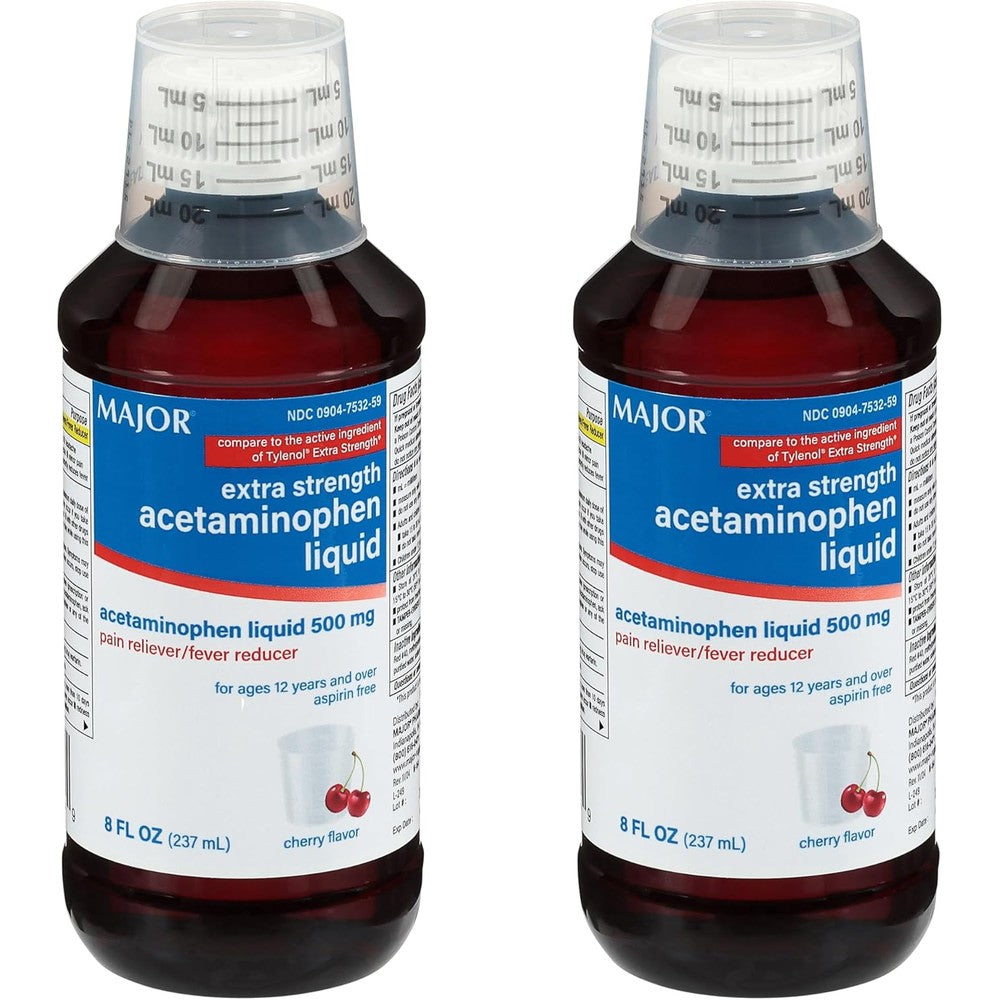 Major Adult Extra Strength Liquid Acetaminophen 500mg front view cherry flavor