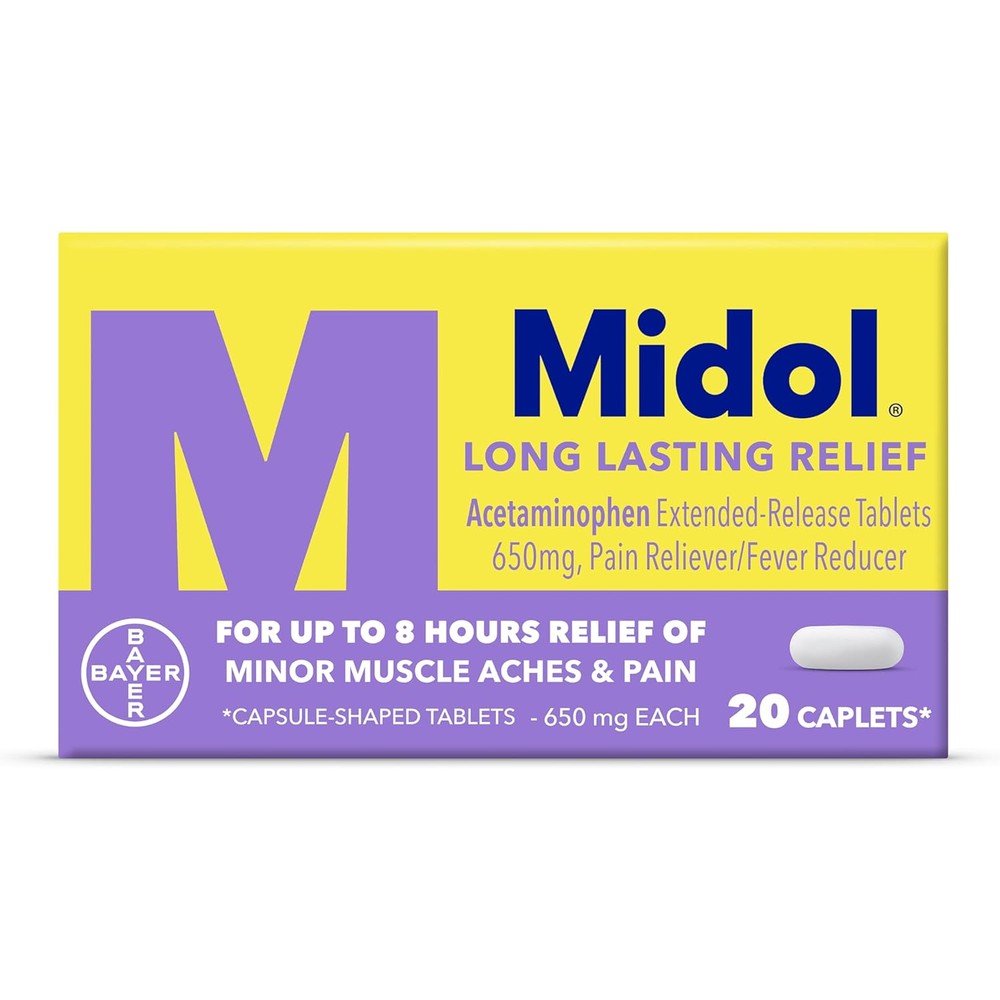 Midol Long Lasting Relief front box view for menstrual cramp relief.
