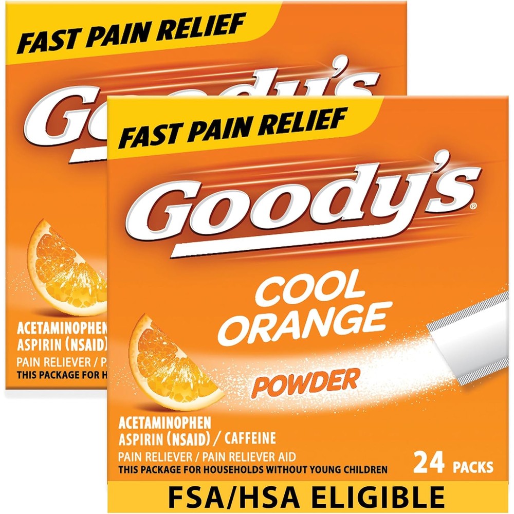 Goody's Extra Strength Headache Powder Cool Orange front packaging showing fast acting relief