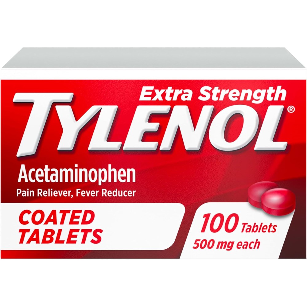 Tylenol Extra Strength 500mg bottle front view for pain relief