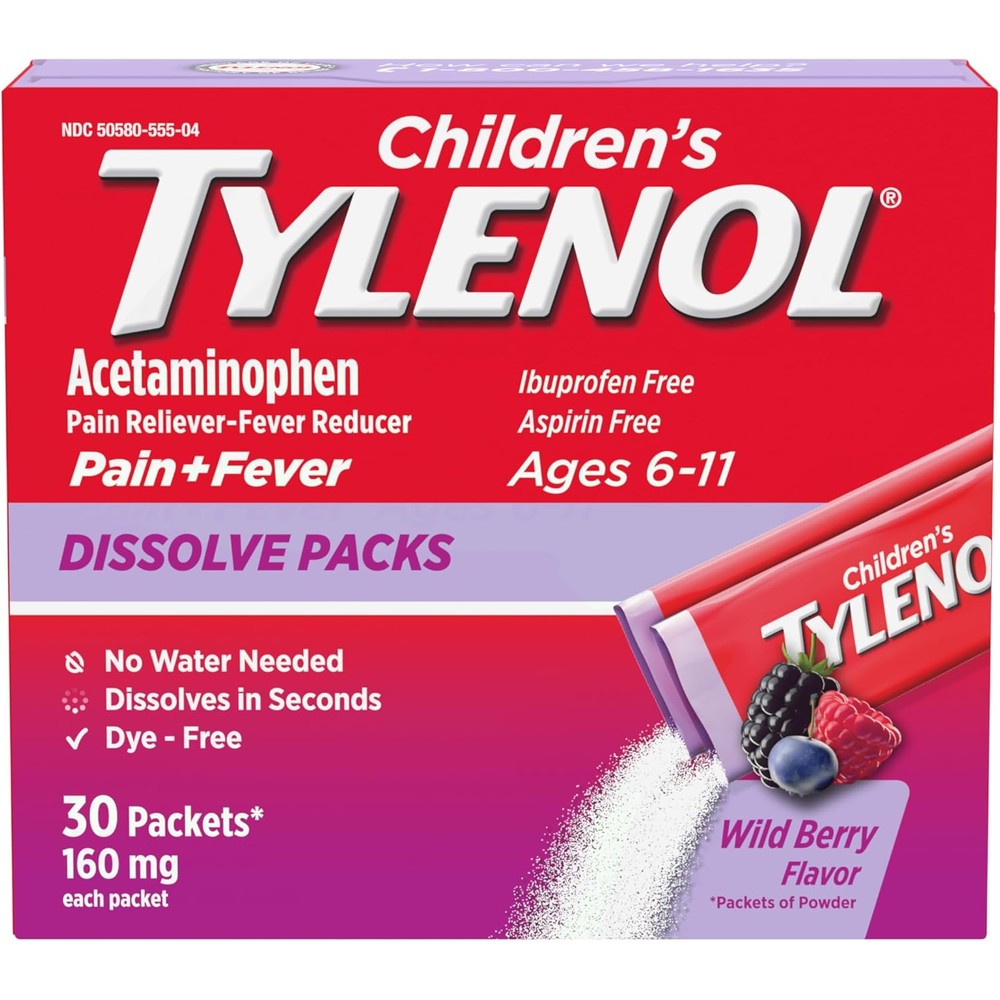 Tylenol Children's Dissolve Packs front packaging showing 30 count box.