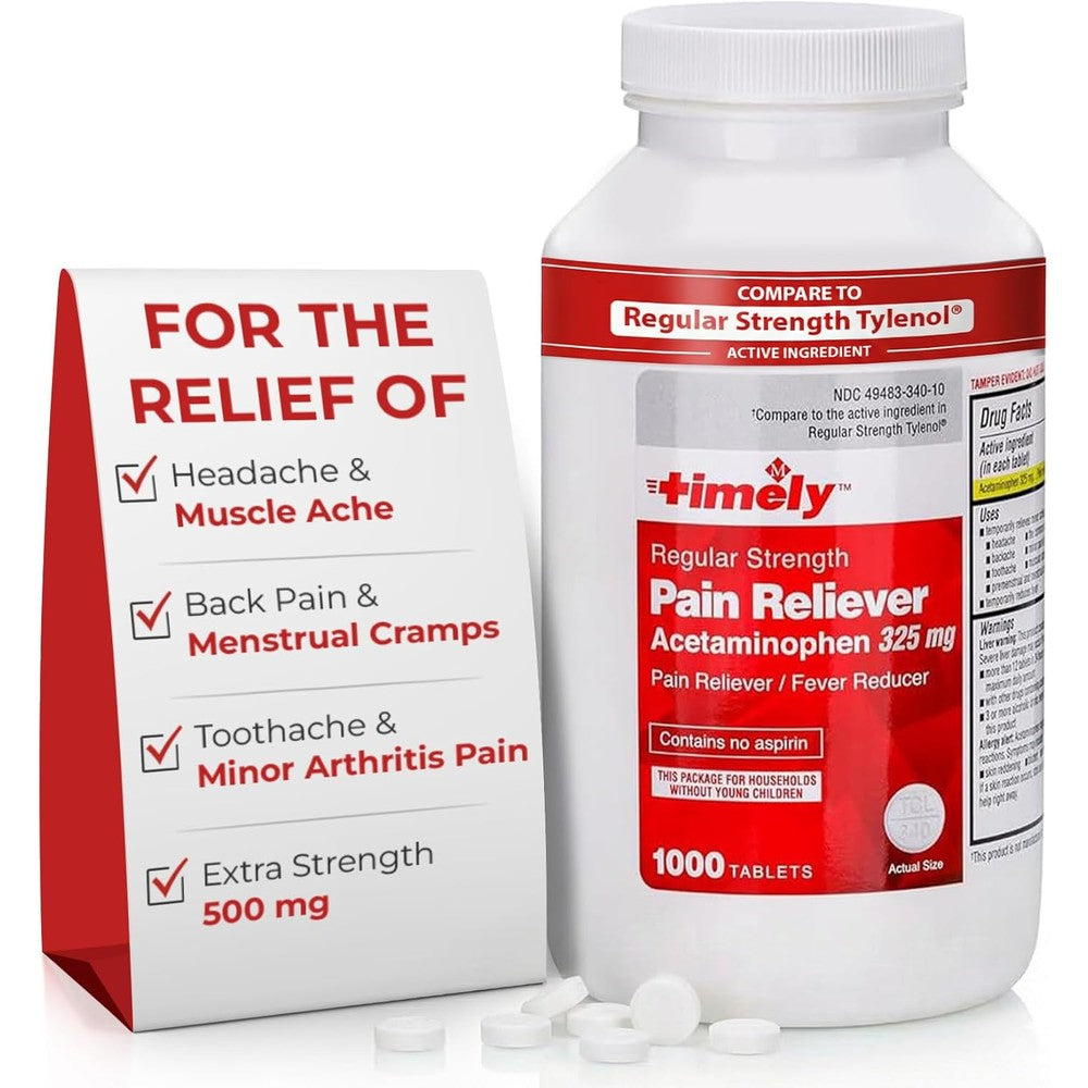 TIME-Cap Labs Regular Strength Acetaminophen 1000 tablets front view for pain relief.