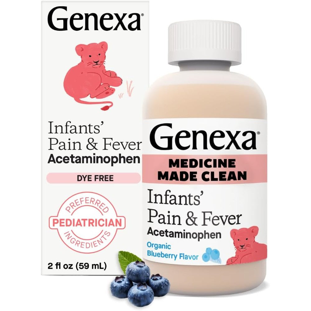 Genexa Infants Clean Acetaminophen front view bottle for baby pain relief.
