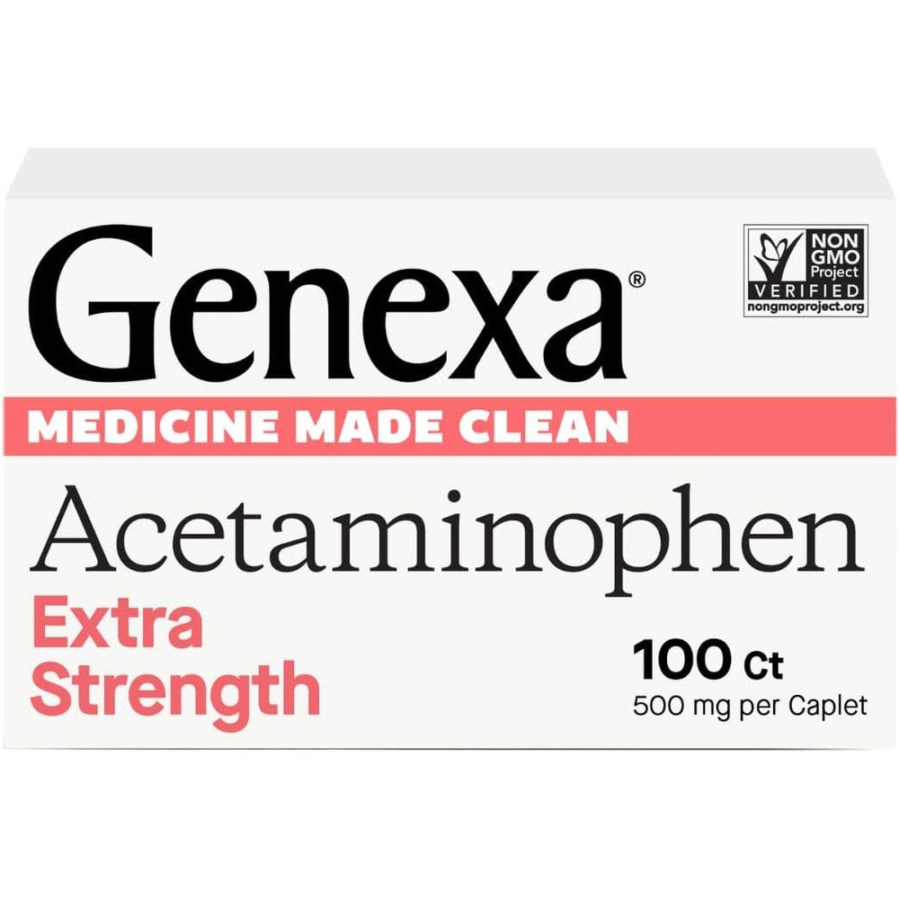 Genexa Clean Acetaminophen 500mg Extra Strength 100 Tablets front view