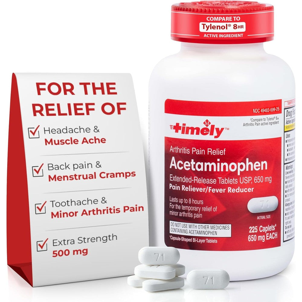 TIME-Cap Labs Extended Release Acetaminophen 650mg front bottle view for arthritis relief