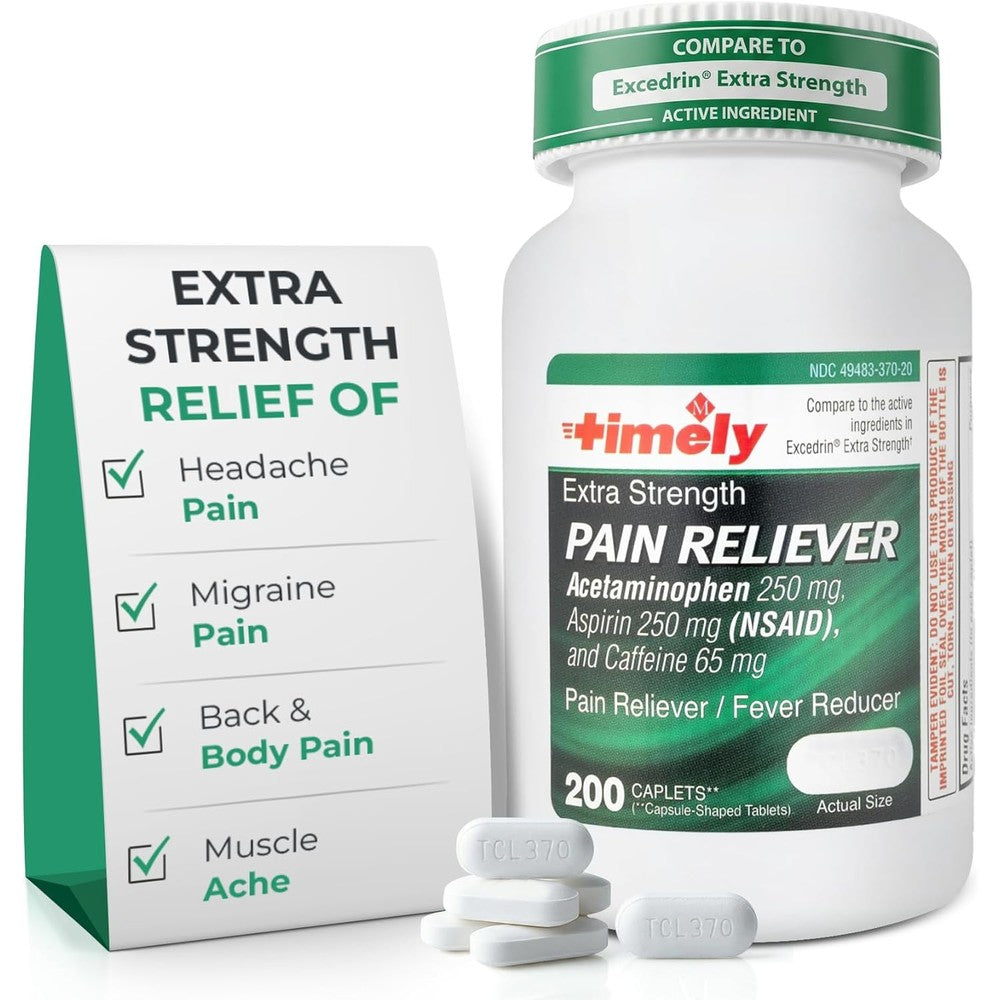 TIME-CAP LABS Extra Strength Pain Reliever 200 caplets bottle front view authentic skincare