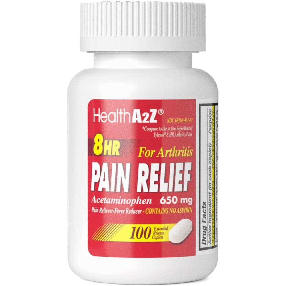 HealthA2Z Pain Relief Extended Release 100 count bottle front view for arthritis relief.