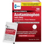 Globe Extra Strength Acetaminophen 500 mg 100 tablets front view pain relief