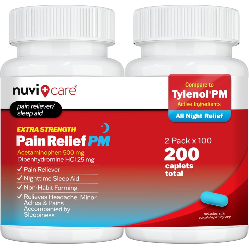 NUVICARE Extra Strength Pain Relief PM 2 pack front view for nighttime aches.