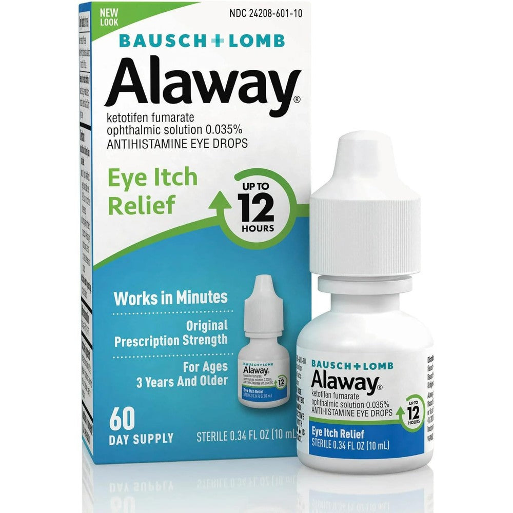 Alaway Bausch And Lomb Eye Itch Relief Drops front view bottle pack for allergy care