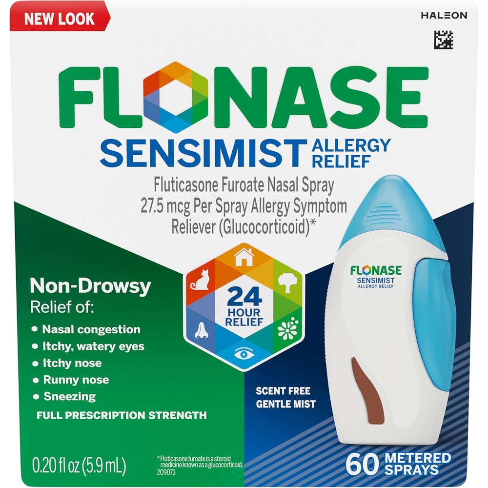 Flonase Sensimist Allergy Relief Nasal Spray 60 Sprays front packaging for premium allergy control