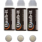 Racquet Art Daub-It empty applicator bottles front view showing three-pack setup.