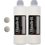 Racquet Art Daub-it empty applicator bottles front view showing the clear high density polyethylene design and secure caps.