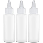 BRIGHTFROM twist top applicator bottles three pack front view showing the clear empty squeeze plastic body and the adjustable nozzle mechanism.