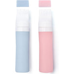 Lapfoon silicone hair oil applicator bottle front view showing the pink squeezable body and comb cap.