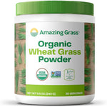 Amazing Grass Organic Wheat Grass Powder front view of container on a clean surface for daily green superfood nutrition.