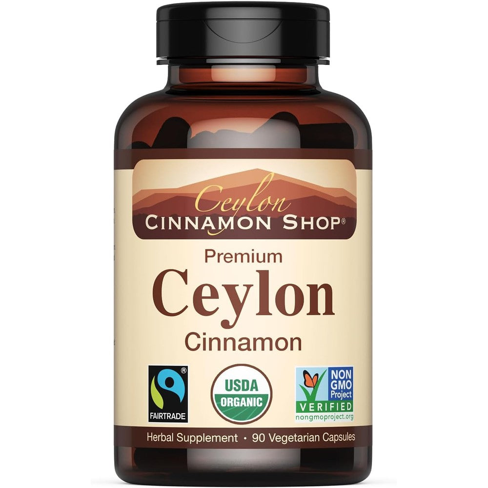 Ceylon Cinnamon Shop Organic Ceylon Cinnamon 90 Capsules front view bottle
