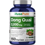 NusaPure Dong Quai 2000mg 150 veggie capsules front bottle view for women hormonal wellness.