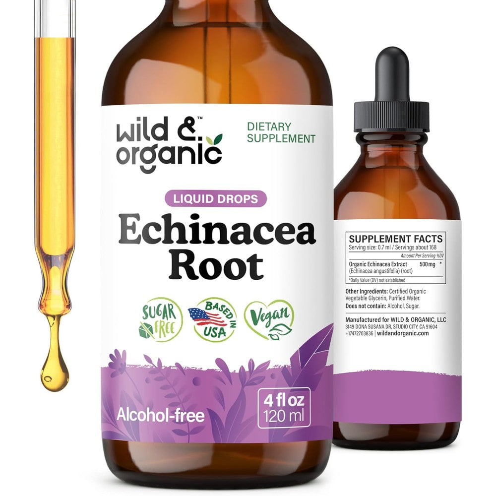 Wild and Organic Echinacea Drops liquid immune support tincture front view