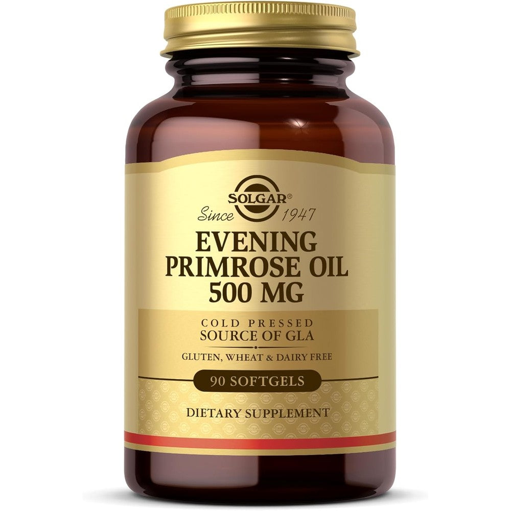 Solgar Evening Primrose Oil 500mg 90 softgels bottle front view for hormonal balance.