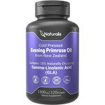Naturalis Evening Primrose Oil 1300 Milligrams bottle front view showing 120 softgels count for women's wellness.