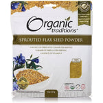 Organic Traditions Sprouted Flax Golden 227g powder bag front view for premium health supplement needs