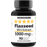 Monoherb Flax Seed Extract 1000mg 90 vegetarian capsules front bottle view for plant based omega 3 supplement.
