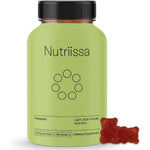 Nutriissa Flaxseed Gummies front view bottle containing sixty blueberry flavored vegan supplements for digestive health.