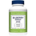 The Vitamin Shoppe Bilberry Extract 120mg 240 Capsules front label for authentic eye health support.