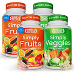 Simply Nature's Pledge fruits and vegetables 360 capsules front view showcasing whole food supplement label