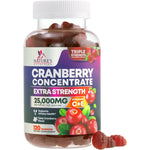 Nature's Nutrition Cranberry Extract Gummies front view with supplement bottle