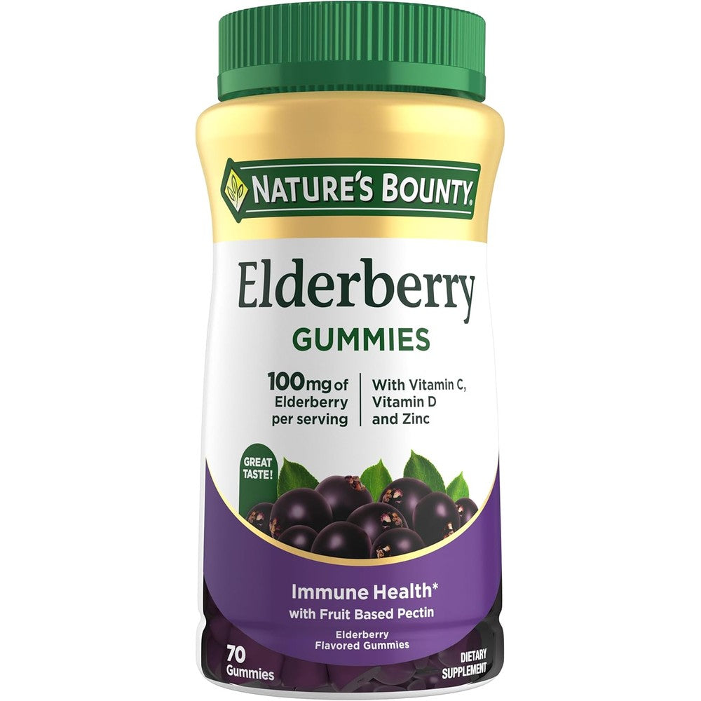 Nature's Bounty Elderberry Gummies 70 count bottle front view for immune defense