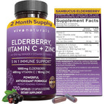 Viva Naturals 5 in 1 Elderberry 120 capsules front view bottle on authentic imported skincare store Dropy India