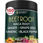 Herbpy 6-in-1 Beetroot and Maca Root capsules bottle front view