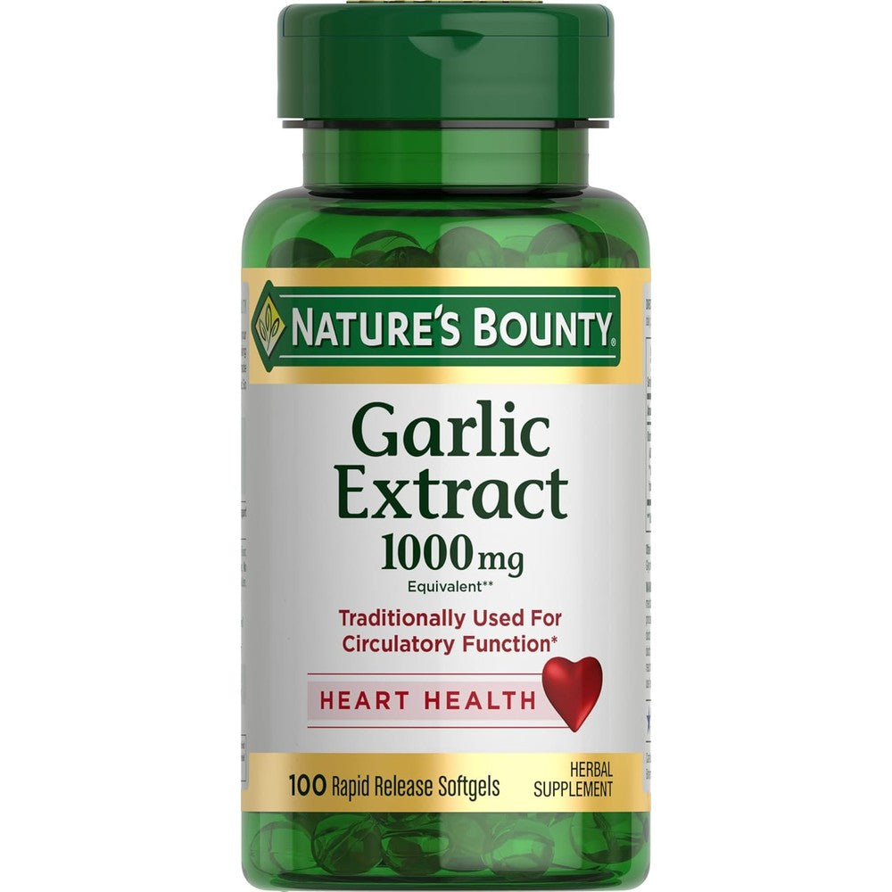 Nature's Bounty Odourless Garlic Extract 1000mg bottle front view for heart health supplement
