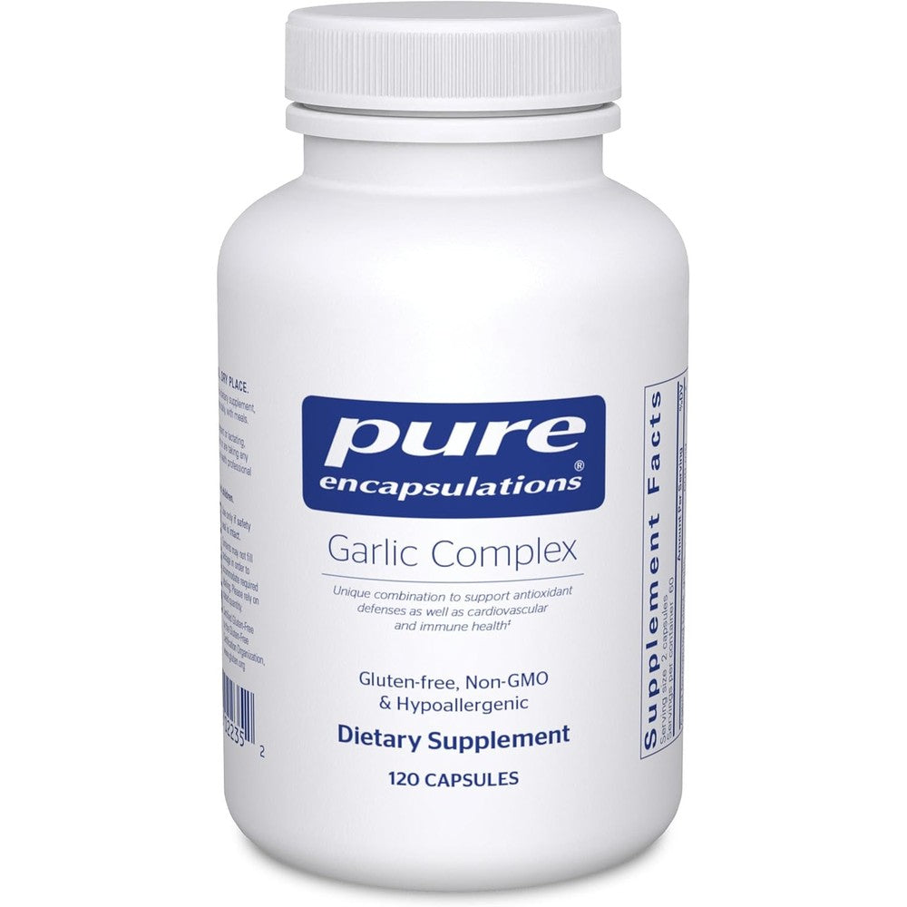 Pure Encapsulations Garlic Complex 120 capsules bottle front view showing brand label for heart health