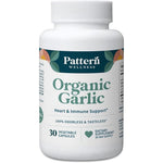 Pattern Wellness Odorless Organic Garlic bottle front view showing capsule count for cardiovascular health supplement