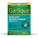 Garlique Healthy Blood Sugar Formula 60 vegan caplets front view for daily glucose management.