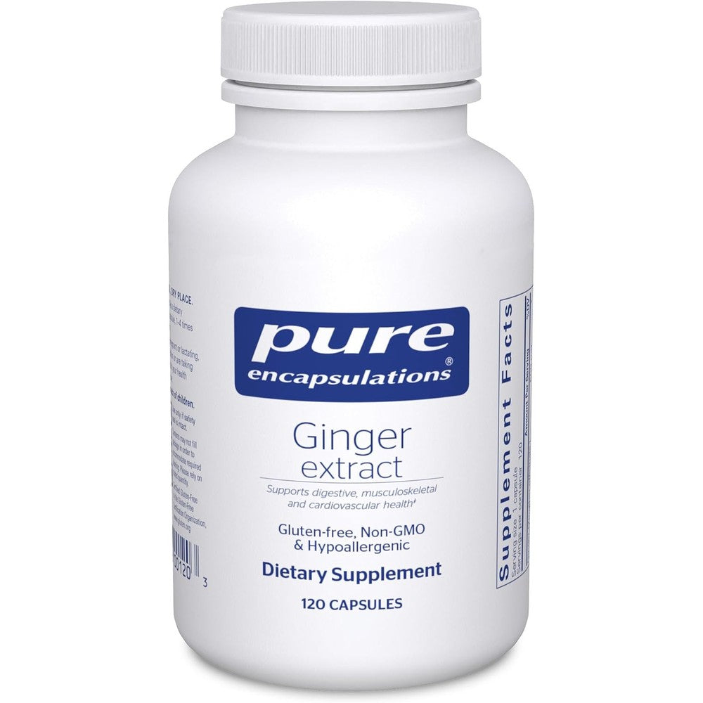 Pure Encapsulations Ginger Extract 500mg 120 capsules bottle front view for premium digestive support