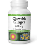 Natural Factors Chewable Ginger 500mg 90 tablets front bottle view for nausea support