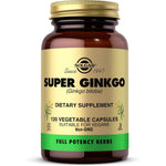 Solgar Super Ginkgo Full Potency 120 Vegetable Capsules front view bottle for brain health support.