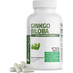 Bronson Ginkgo Biloba Extra Strength 120 vegetarian capsules front view showing brain and memory support benefits