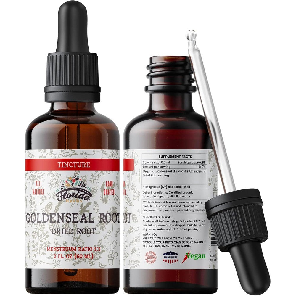 Florida Herbs Goldenseal Root Tincture amber glass dropper bottle front view