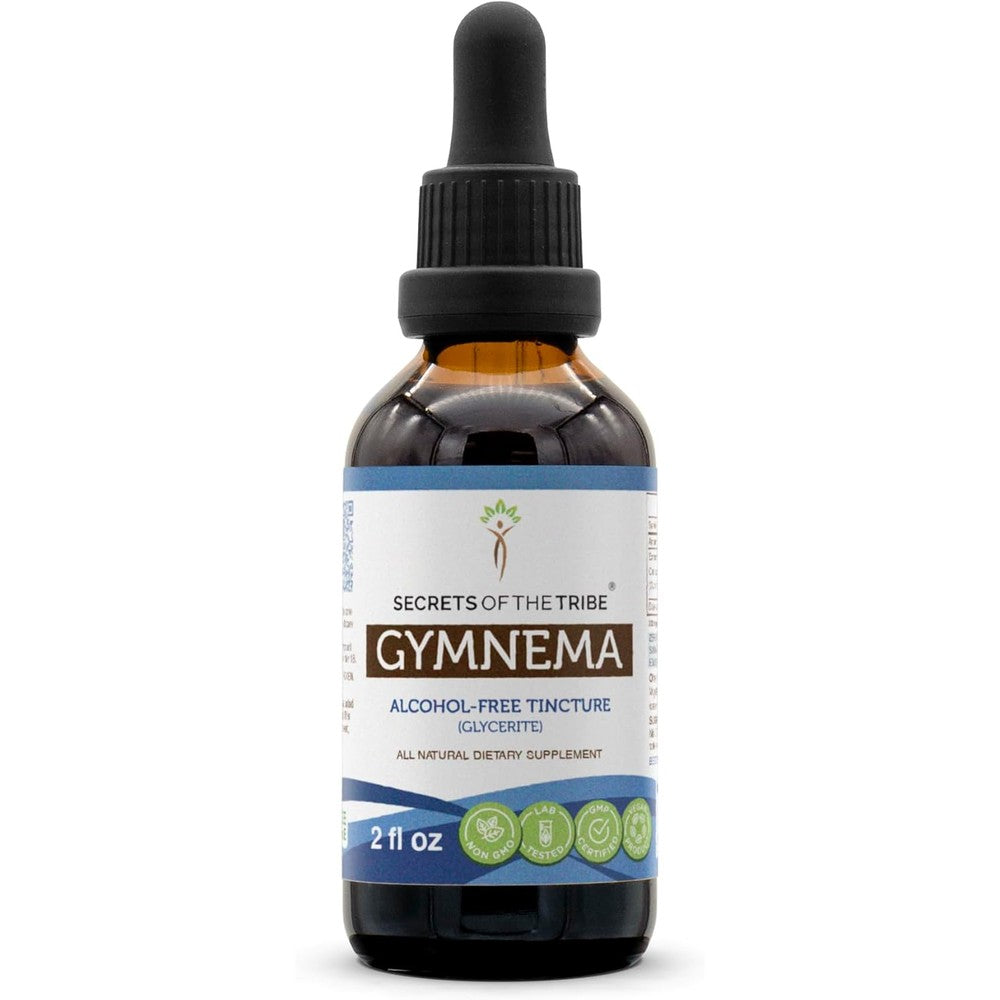 Secrets of the Tribe Gymnema Tincture front view showing authentic imported liquid extract bottle