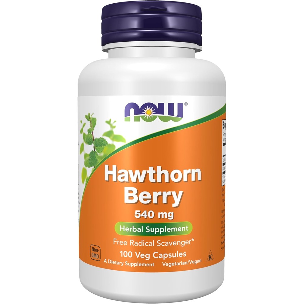 NOW Foods Hawthorn Berry 540 mg 100 vegetarian capsules front bottle view
