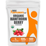 BulkSupplements Organic Hawthorn Berry Powder 500 grams front view packaging for heart health