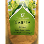 Vedic Secrets Karela Bitter Gourd Powder 200 Grams package front view showcasing organic Ayurvedic supplement.