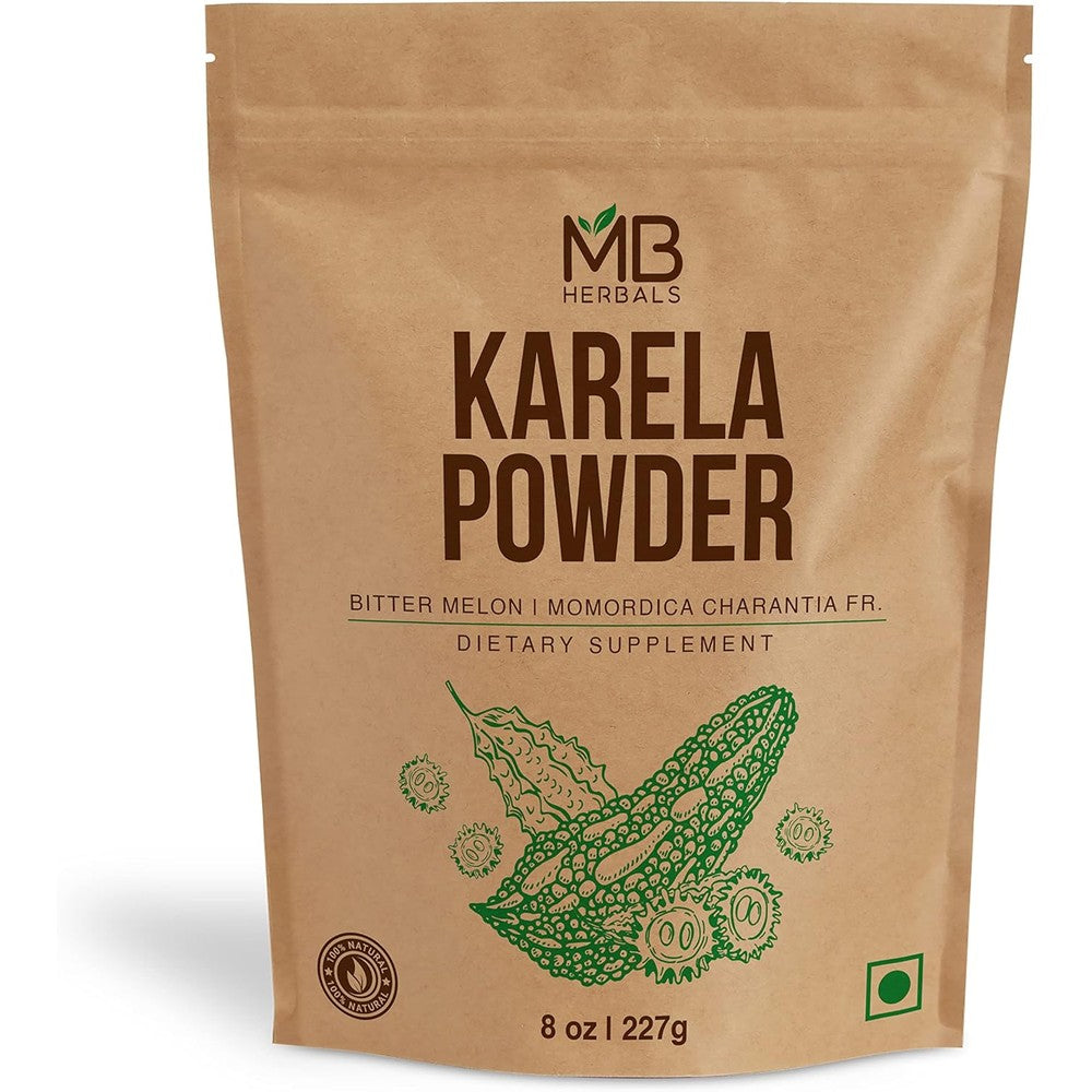 MB Herbals De-Seeded Karela Powder front view package for natural wellness