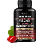 Nutraharmony Berberine with Ceylon Cinnamon and Bitter Melon 60 capsules bottle front view.